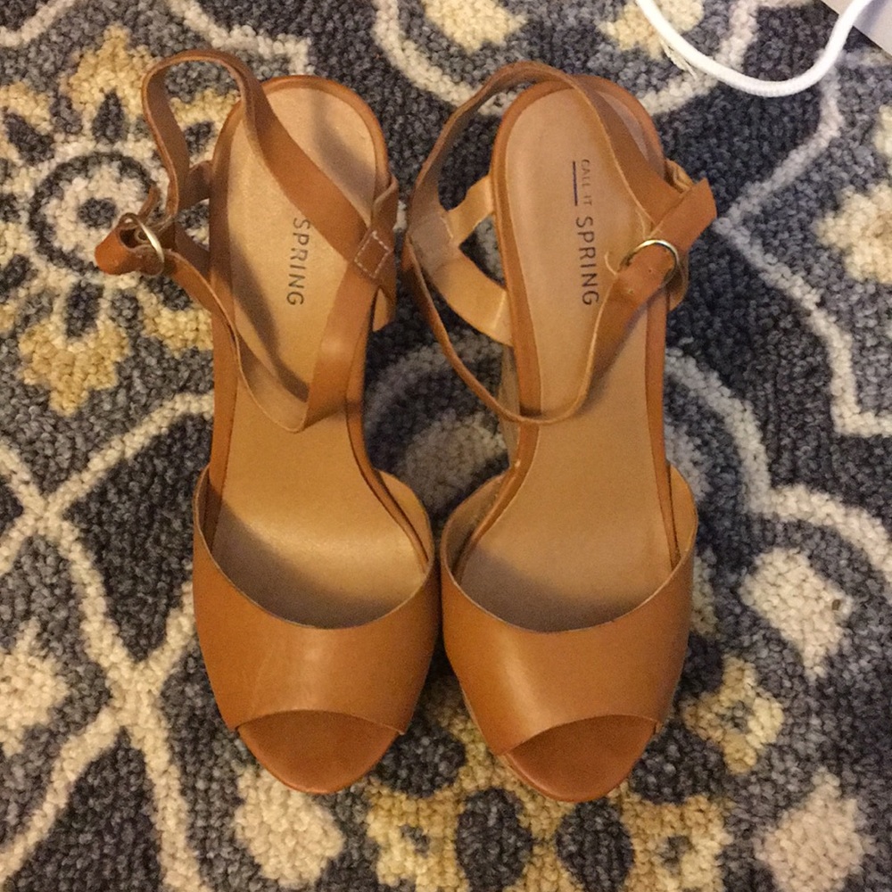 Call It Spring Brown Leather Wedges